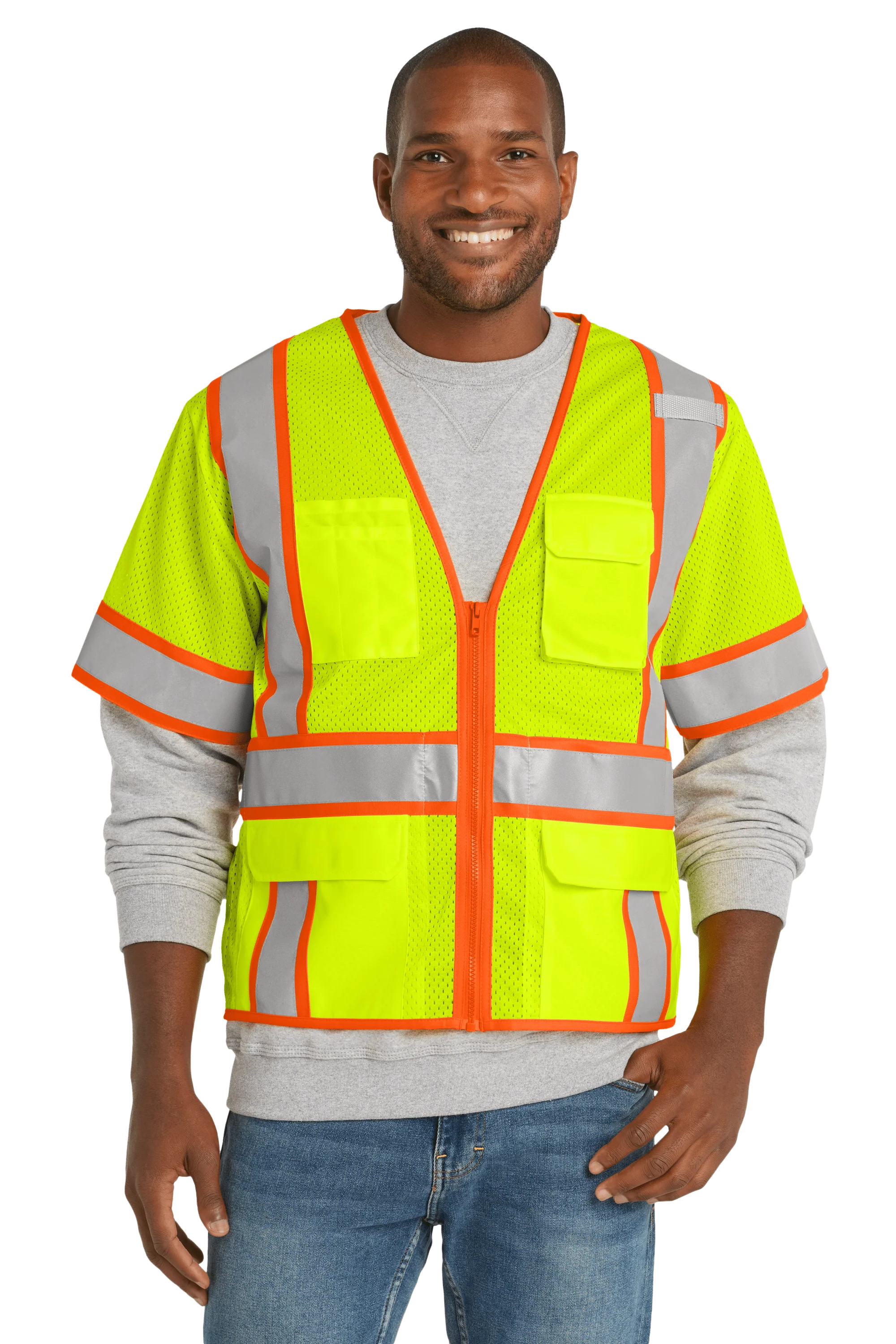 CornerStone - Men's ANSI 107 Class 3 Surveyor Mesh Zippered Two-Tone Short Sleeve Vest
