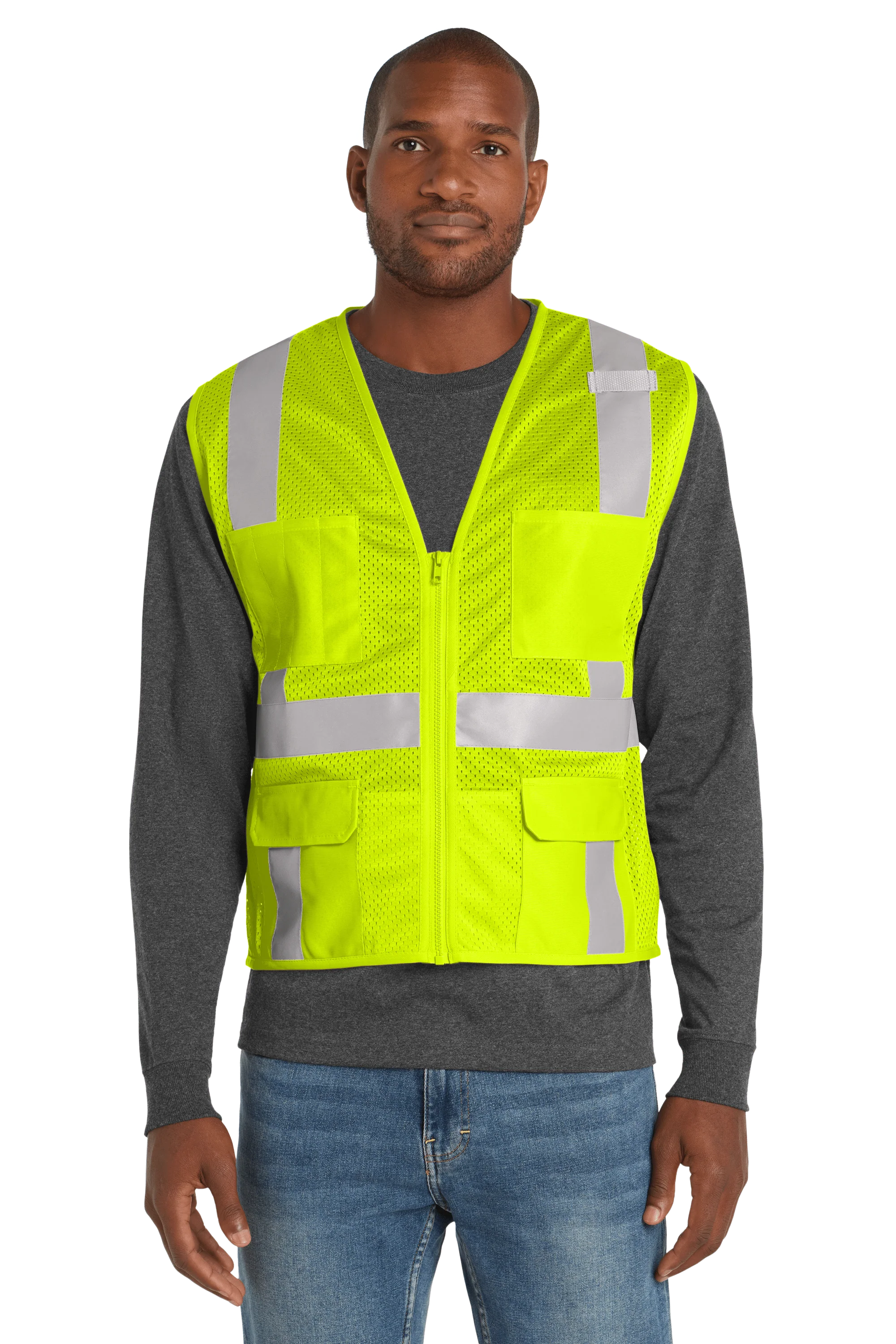 CornerStone - Men's ANSI 107 Class 2 Mesh Six-Pocket Zippered Vest